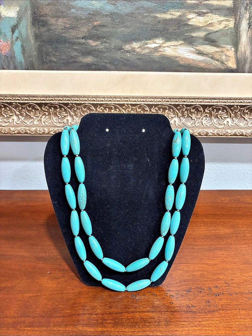 Blue Beaded Statement Necklace Like New